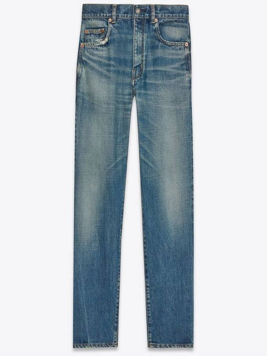 Luxury Saint Laurent Trending 2025 Logo Patch High Waist Jeans Blue