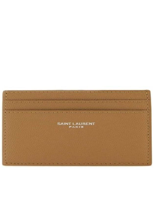 Luxury Saint Laurent Trending 2025 Logo Detail Calfskin Card Wallet Teakwood