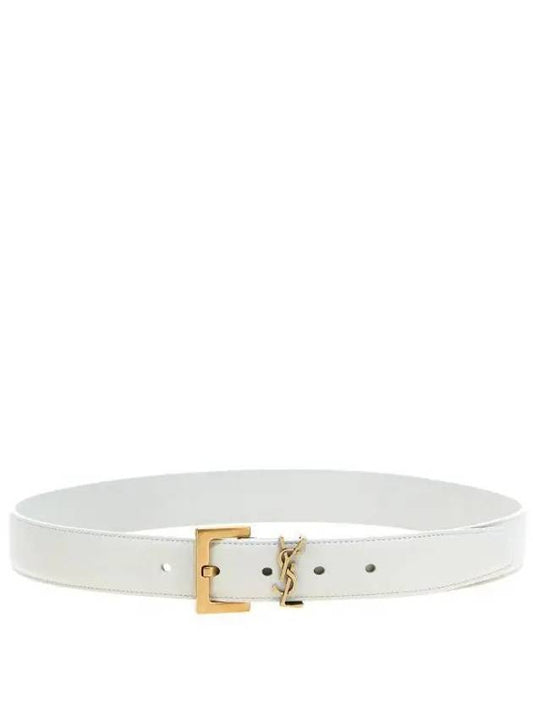 Luxury Saint Laurent Trending 2025 Monogram Buckle Leather Belt White