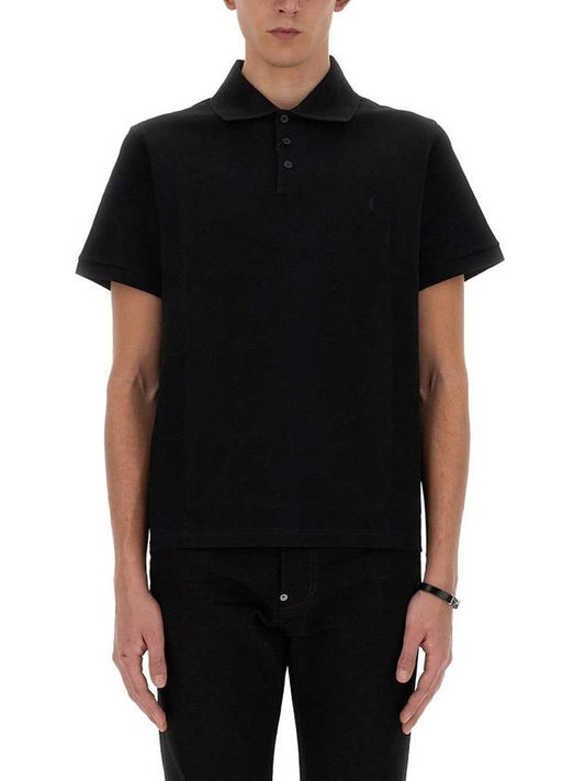 Luxury Saint Laurent Trending 2025 Men's Monogram Cotton Short Sleeve Polo Shirt Black