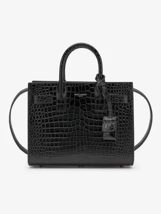 Luxury Saint Laurent Trending 2025 Sac De Jour Nano in Embossed Crocodile Shiny Leather Tote Bag Black