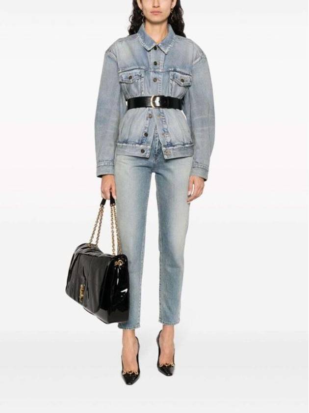 Luxury Saint Laurent Trending 2025 Oversized Fit Denim Jacket Sky Blue