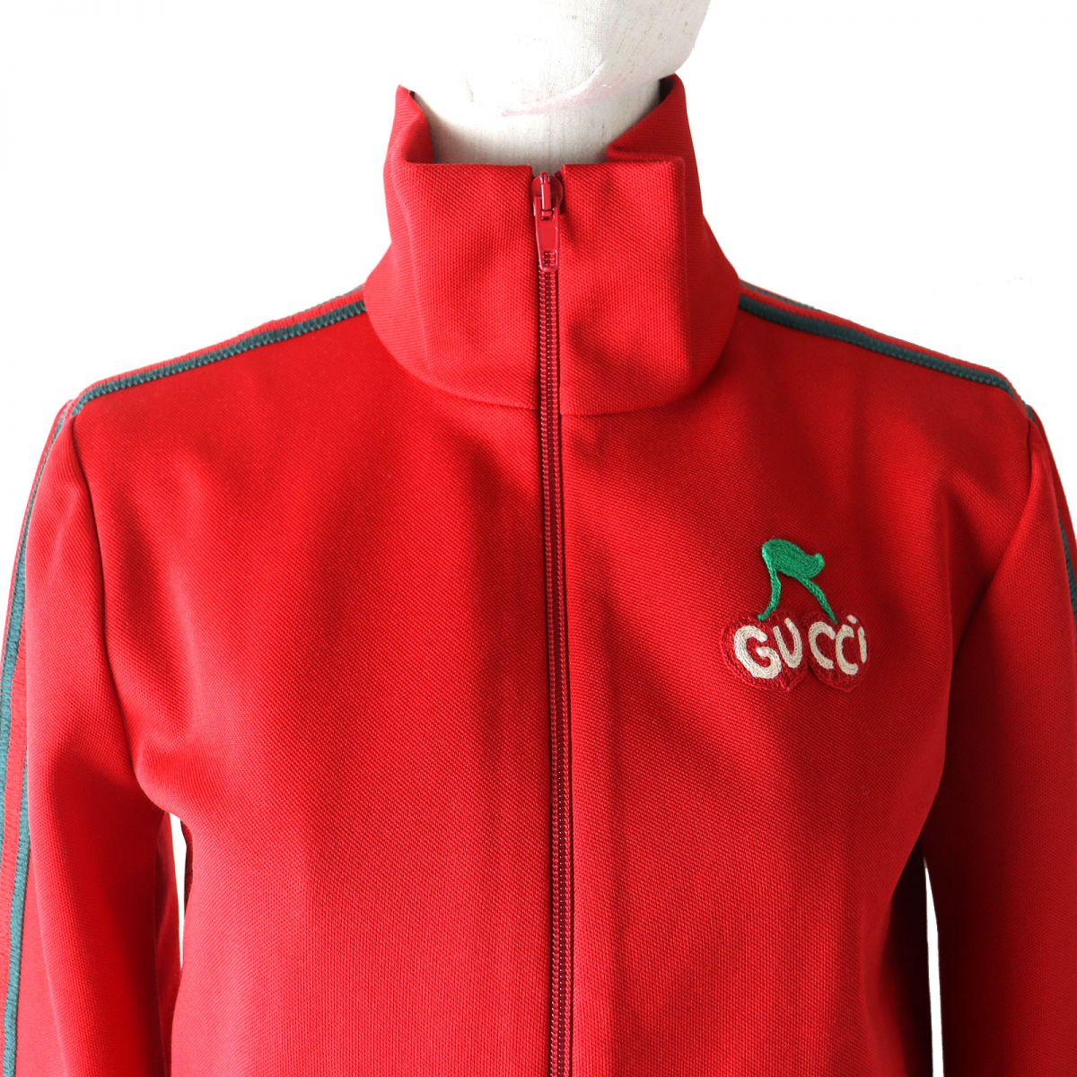 GUCCI Track jacket Outer: 51% polyester, Outer: 49% cotton, Part: 97% cotton, Part: 3% polyester, Part: 50% acrylic Red x green Women XS