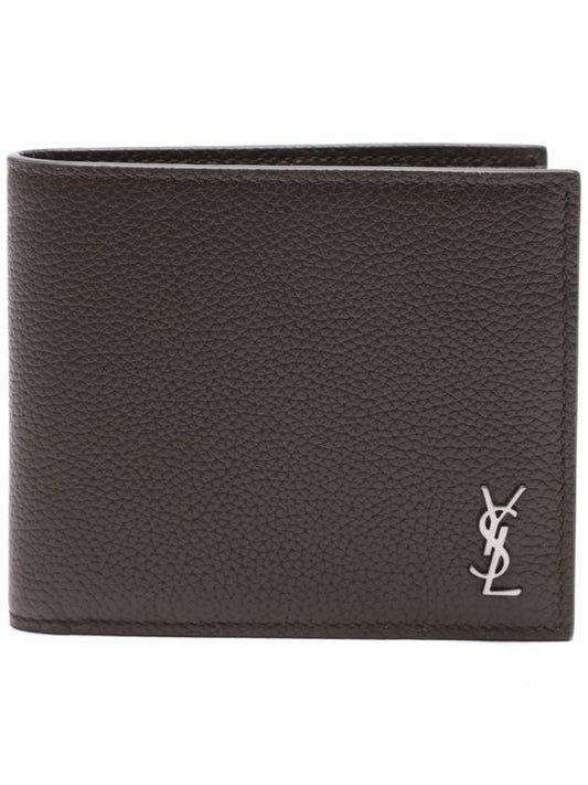 Luxury Saint Laurent Trending 2025 Tiny Cassandre Logo Plaque Half Wallet Khaki