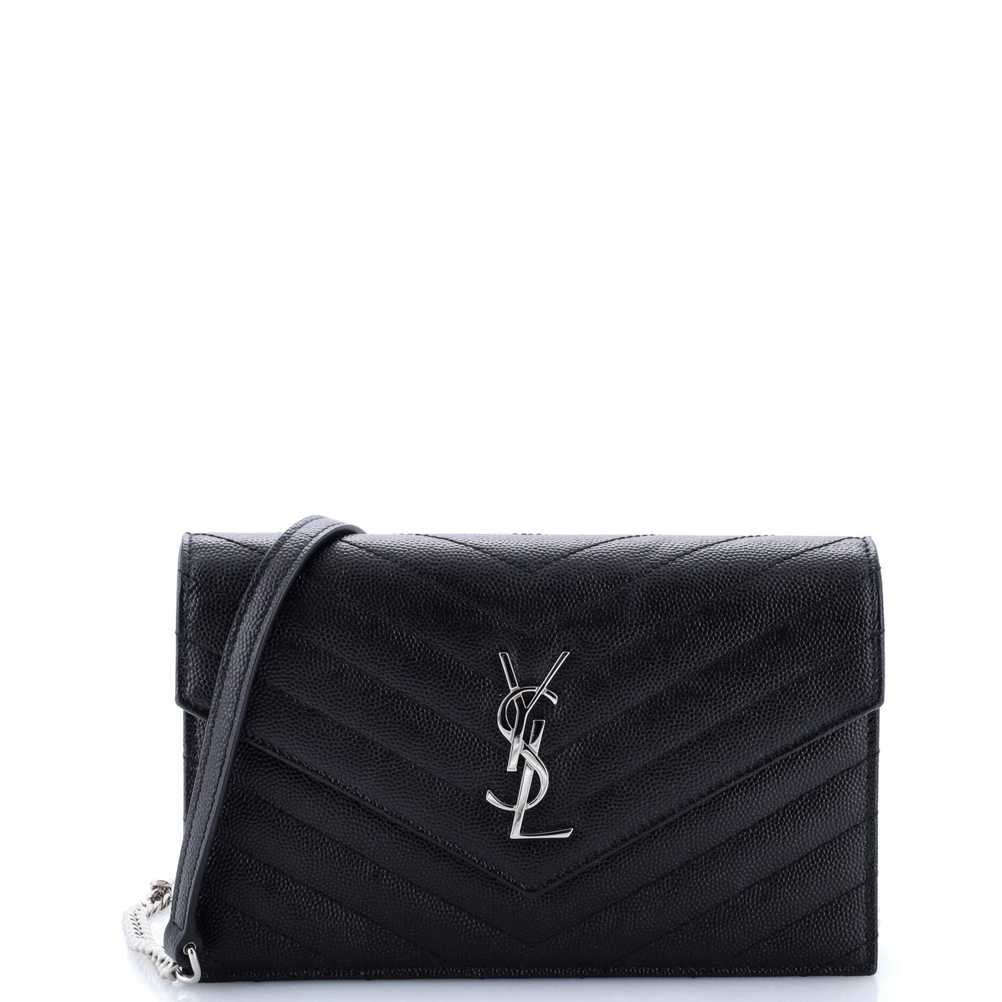 Luxury Saint Laurent Trending 2025 Classic Monogram Wallet on Chain Matelasse Chevron Metallic Leather Small