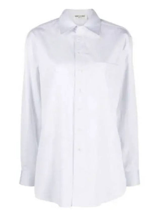 Luxury Saint Laurent Trending 2025 Striped Cotton Poplin Monogram Long Sleeve Shirt Blan Bleu