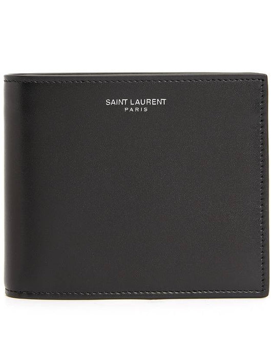 Luxury Saint Laurent Trending 2025 Logo Smooth Leather Half Wallet Black
