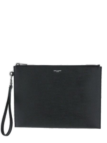 Luxury Saint Laurent Trending 2025 Men's Leather Ipad Holder in Black | 683865BTY0N