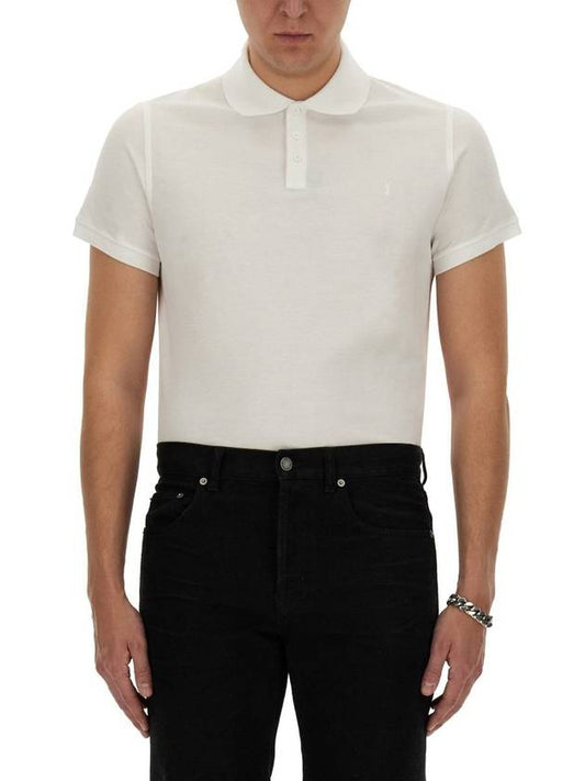 Luxury Saint Laurent Trending 2025 Men's Monogram Cotton Short Sleeve Polo Shirt White