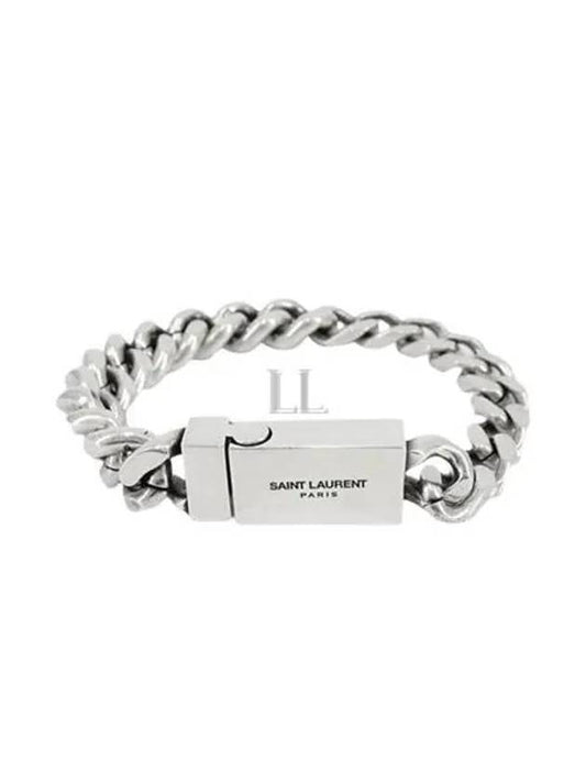 Luxury Saint Laurent Trending 2025 Men's Curb Chain Metal Bracelet Silver