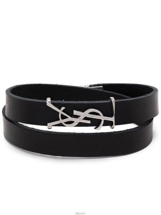 Luxury Saint Laurent Trending 2025 Silver Logo Leather Bracelet Black