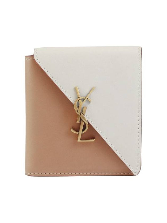 Luxury Saint Laurent Trending 2025 Women's Jamie Fold Monogram Bicolor Half Wallet Beige