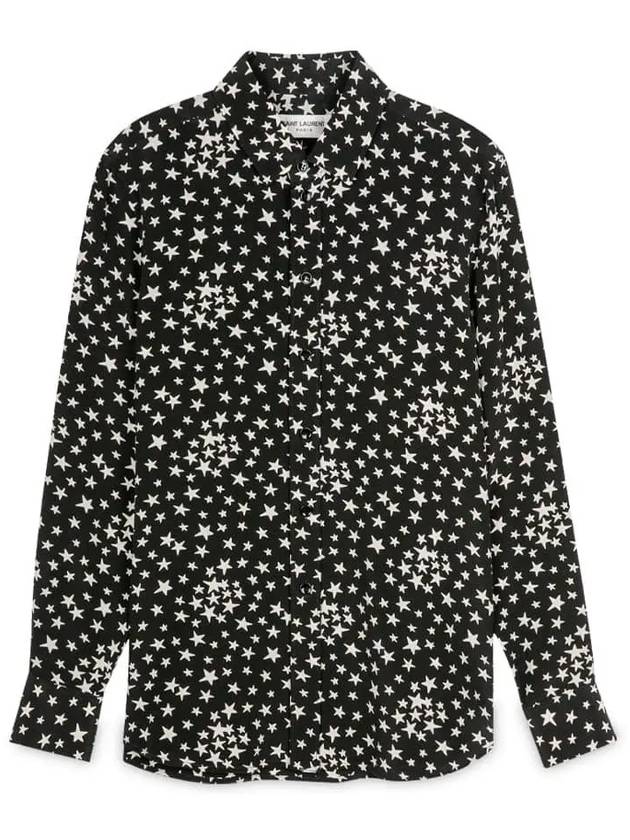 Luxury Saint Laurent Trending 2025 Star Print Silk Long Sleeve Shirt Black