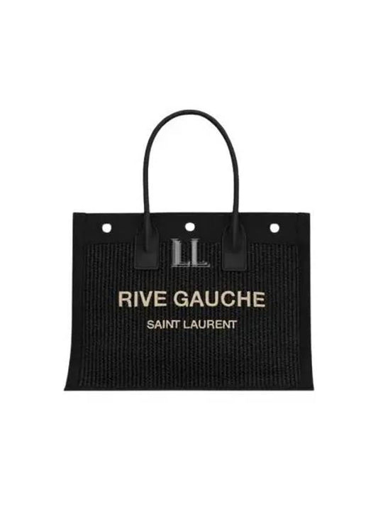 Luxury Saint Laurent Trending 2025 Rive Gauche Raffia Leather Small Tote Bag Black