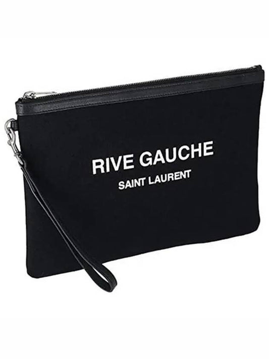 Luxury Saint Laurent Trending 2025 Rive Gauche Logo Print Canvas Clutch Bag Black