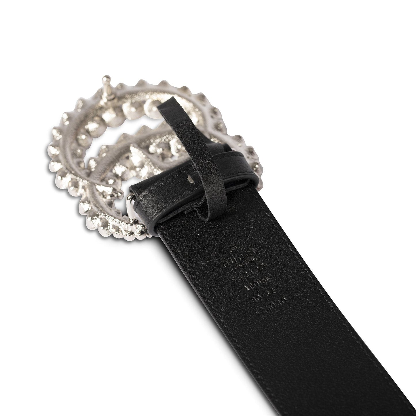 Gucci Black Leather Belt with Crystal Embellished Double G Buckle