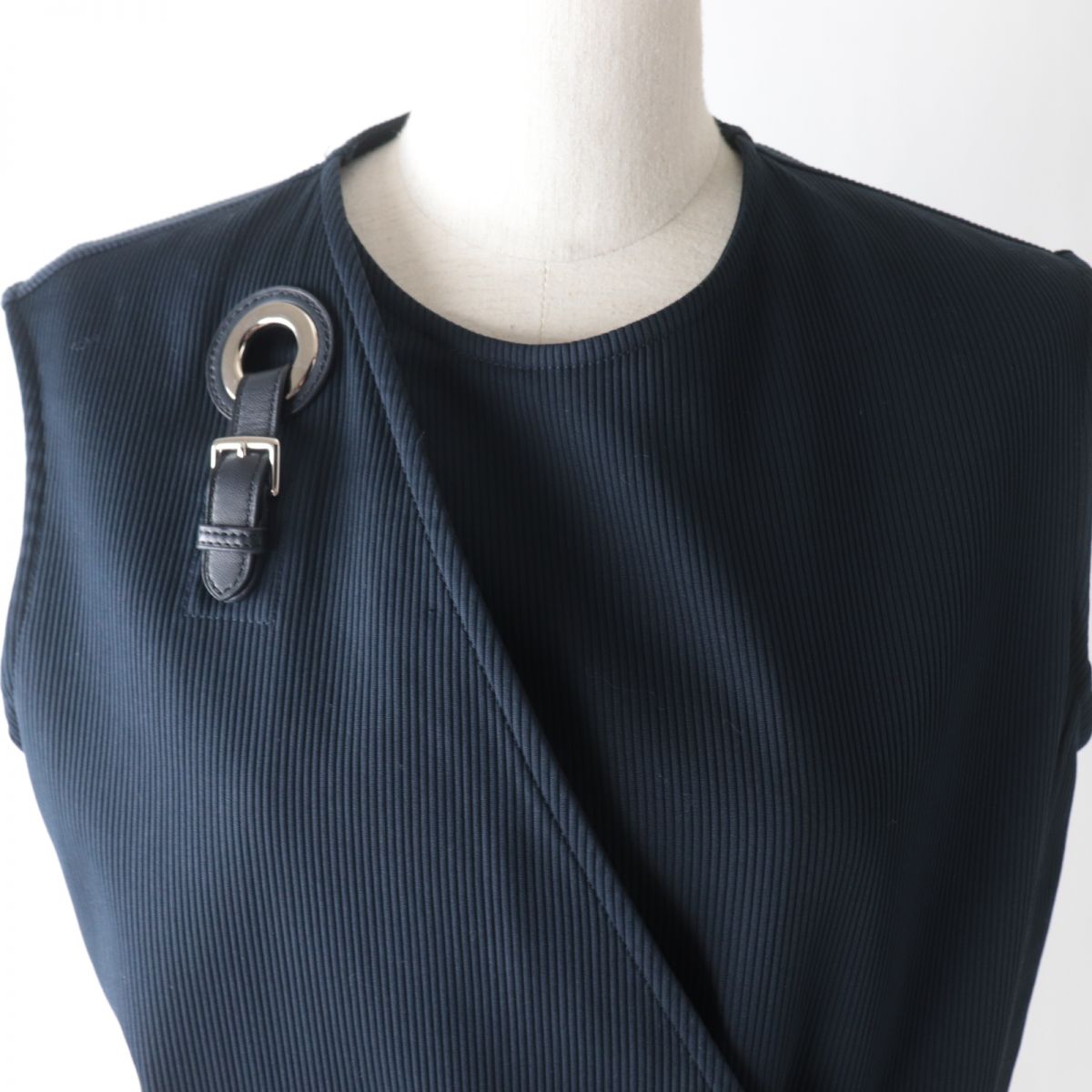 HERMES Vest Main: 100% cotton, Part: Lamb leather, Lining: 100% cotton Navy Women 40