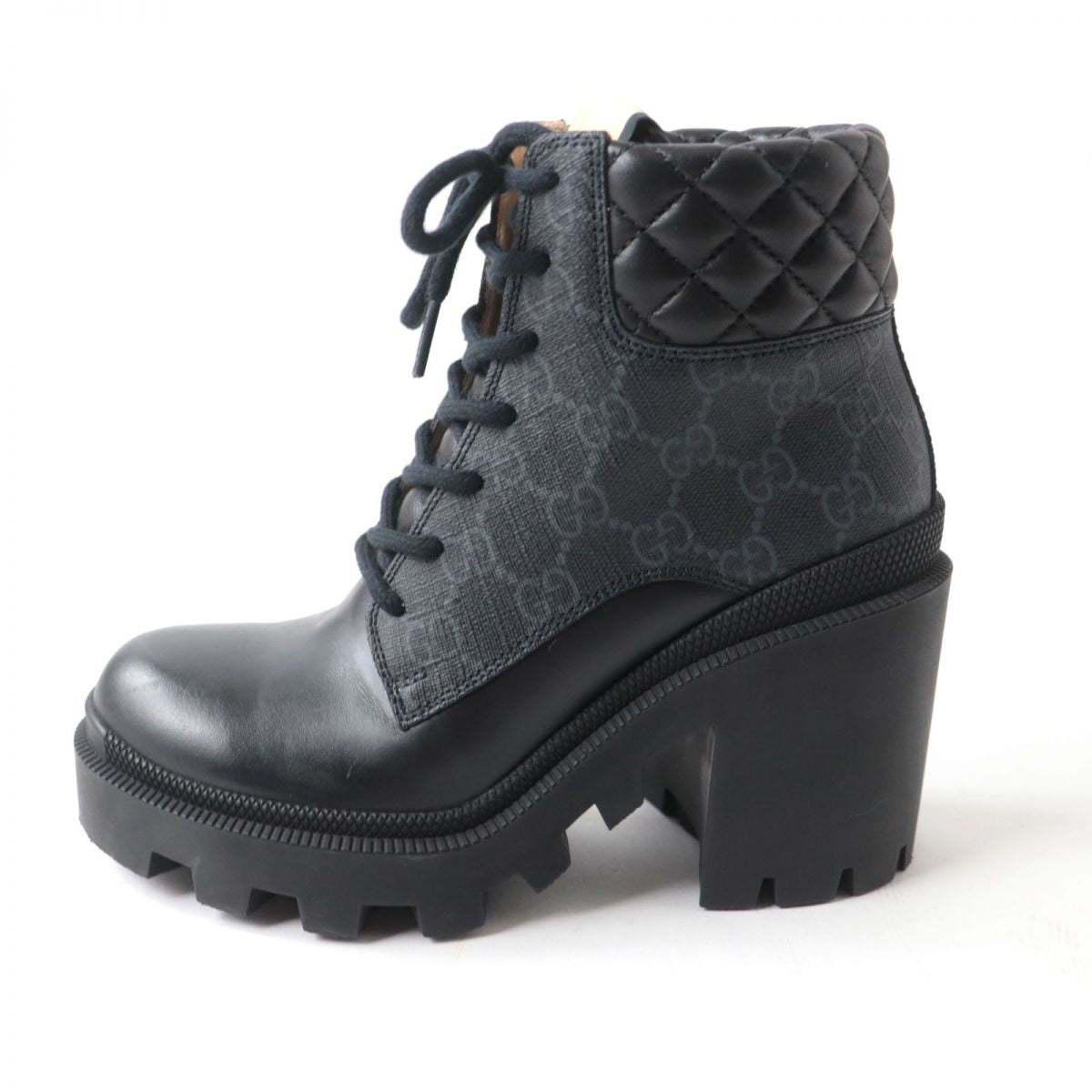 GUCCI boots GG Supreme Canvas x Leather Gray x black Women 35