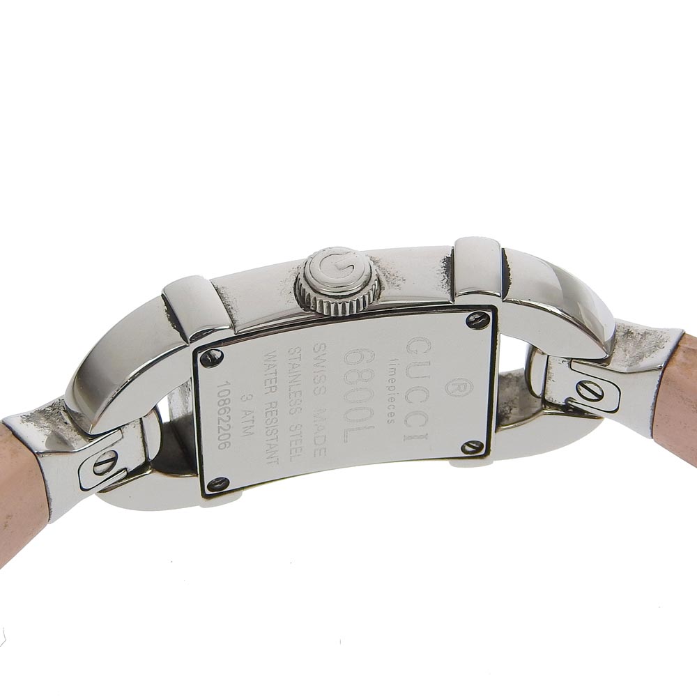 GUCCI Watches Quartz 6800L Stainless Steel, Rubber pink Bamboo White dial Women