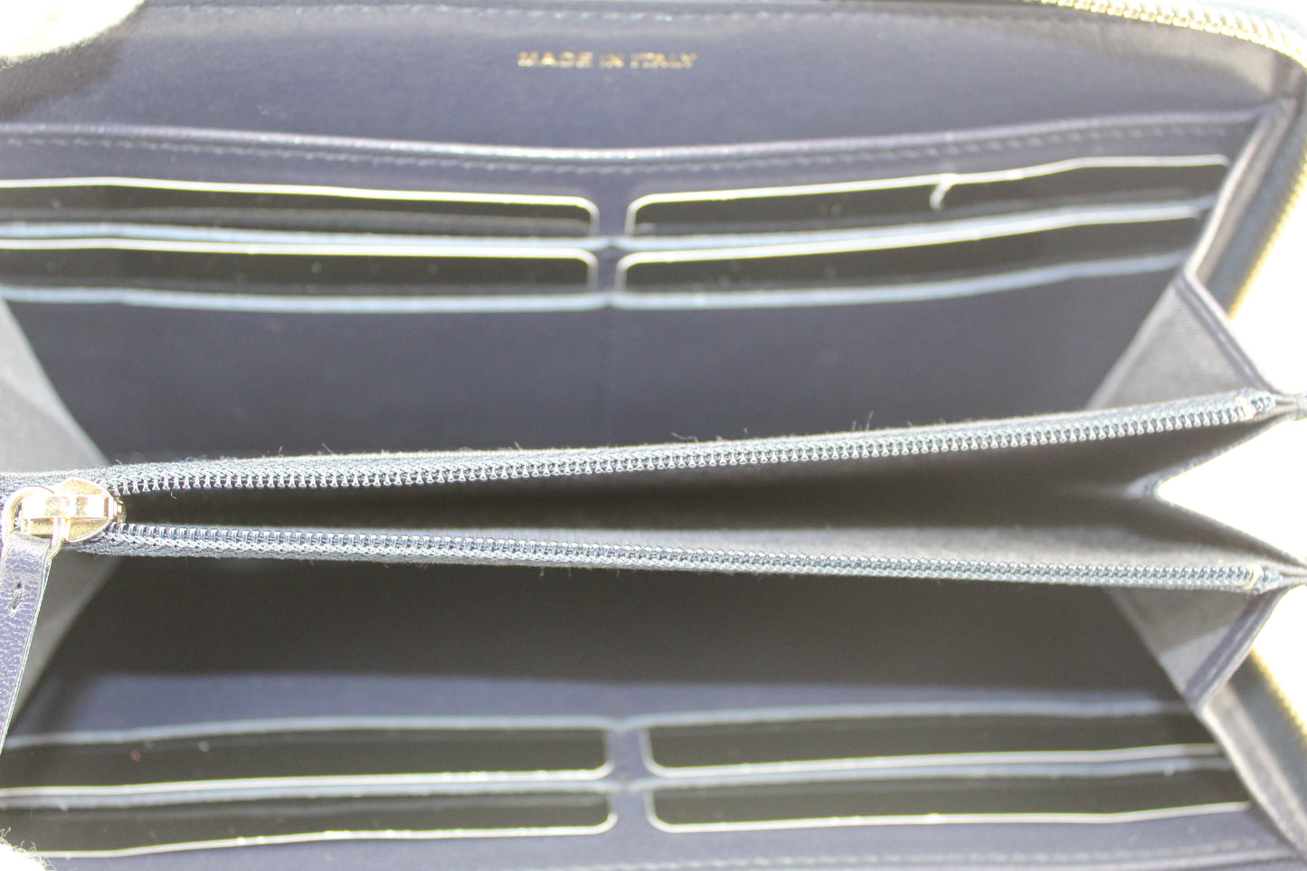 Chanel Navy Chevron Zip Around wallet