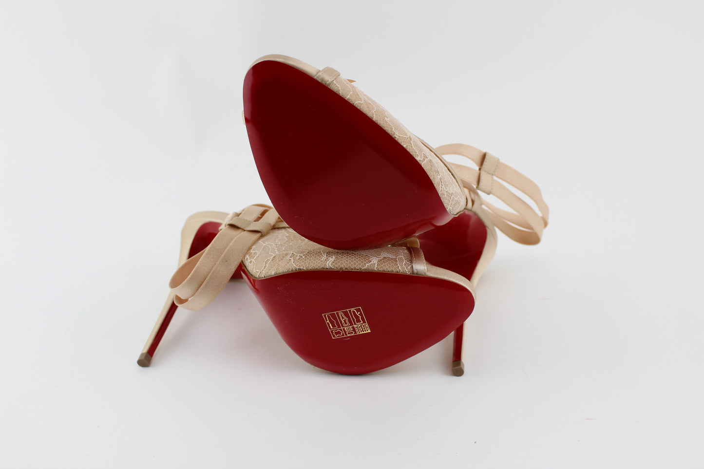 CHRISTIAN LOUBOUTIN NOUBA CREPE 120 SATIN NUDE SIZE 38.5