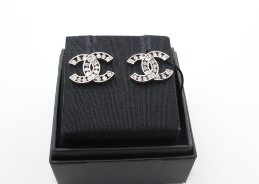 Chanel CC Silver and Crystal Earrings