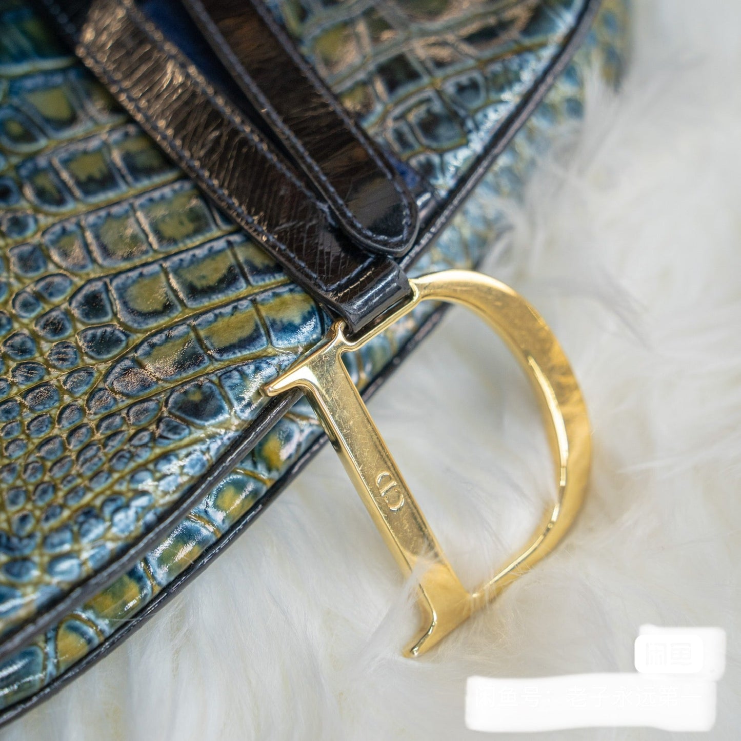 Dior Saddle Green Medium Crocodile embossed Leather Handbag
