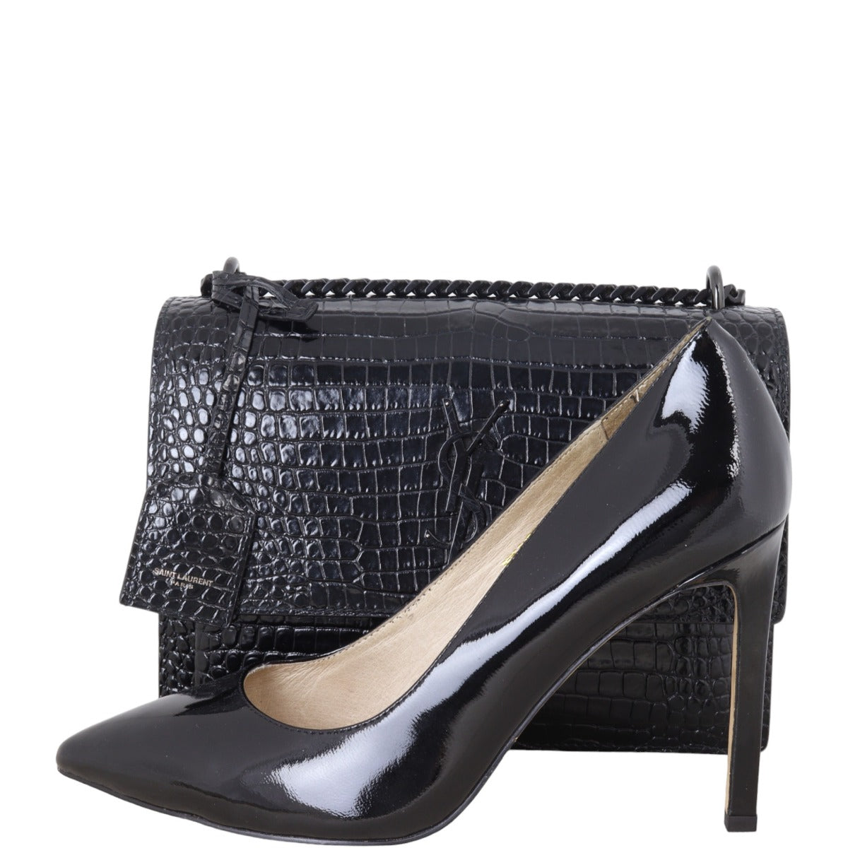 Saint Laurent Sunset Medium Croc-Embossed