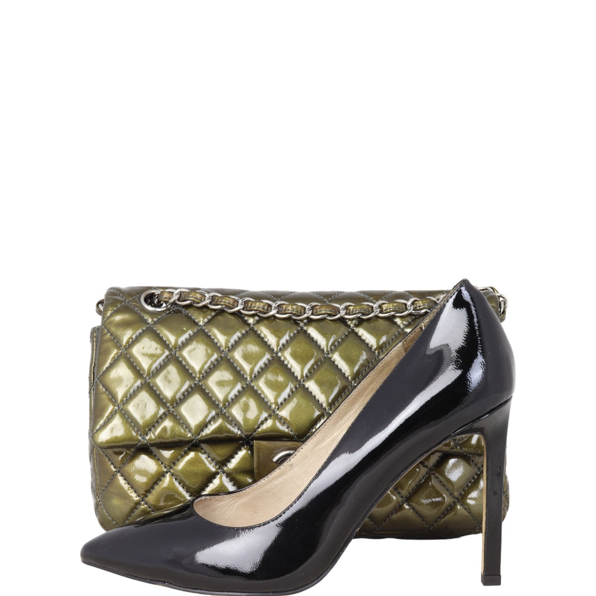 Chanel Classic Double Flap Medium Patent | Olive