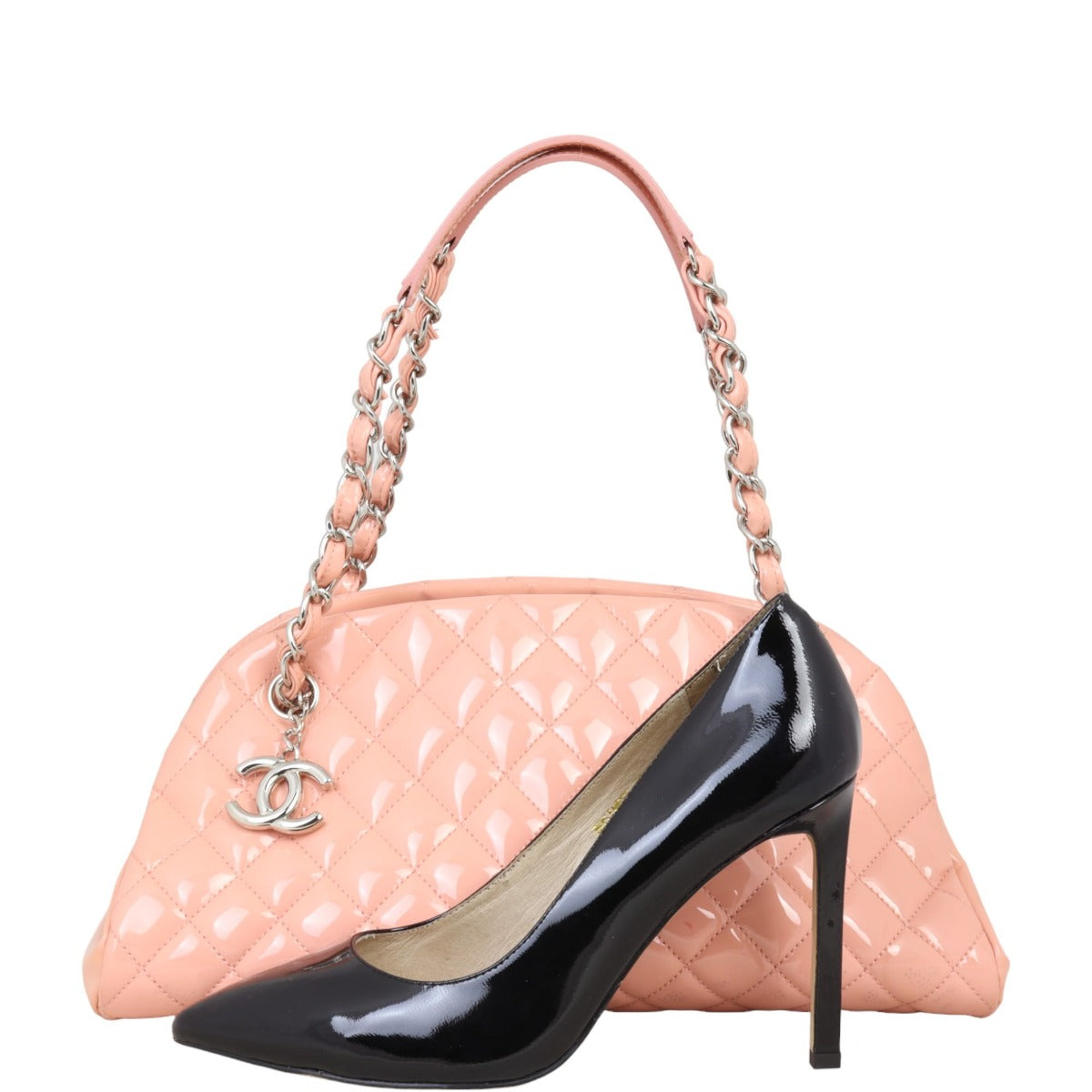 Chanel Just Mademoiselle Bowler Bag Medium Patent | Shell Pink