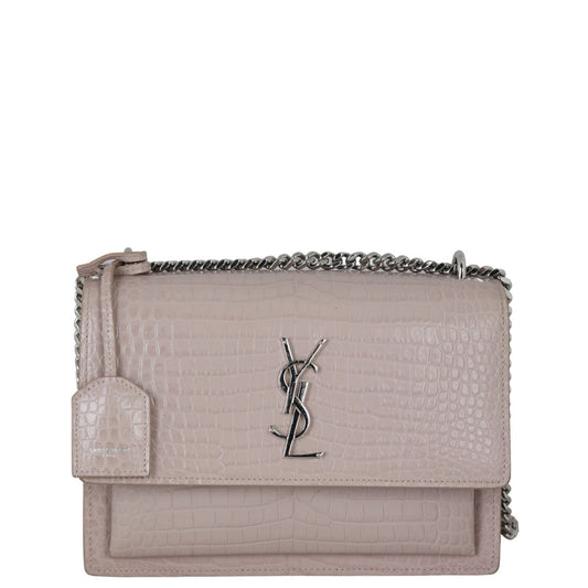 Saint Laurent Sunset Medium Croc-Embossed