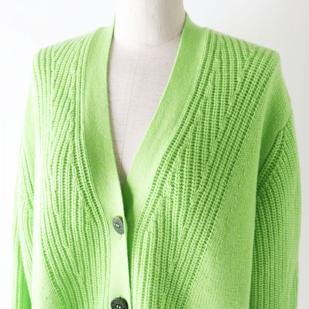 HERMES cardigan Main: 64% cashmere, Main: 36% cotton Light green Women 34