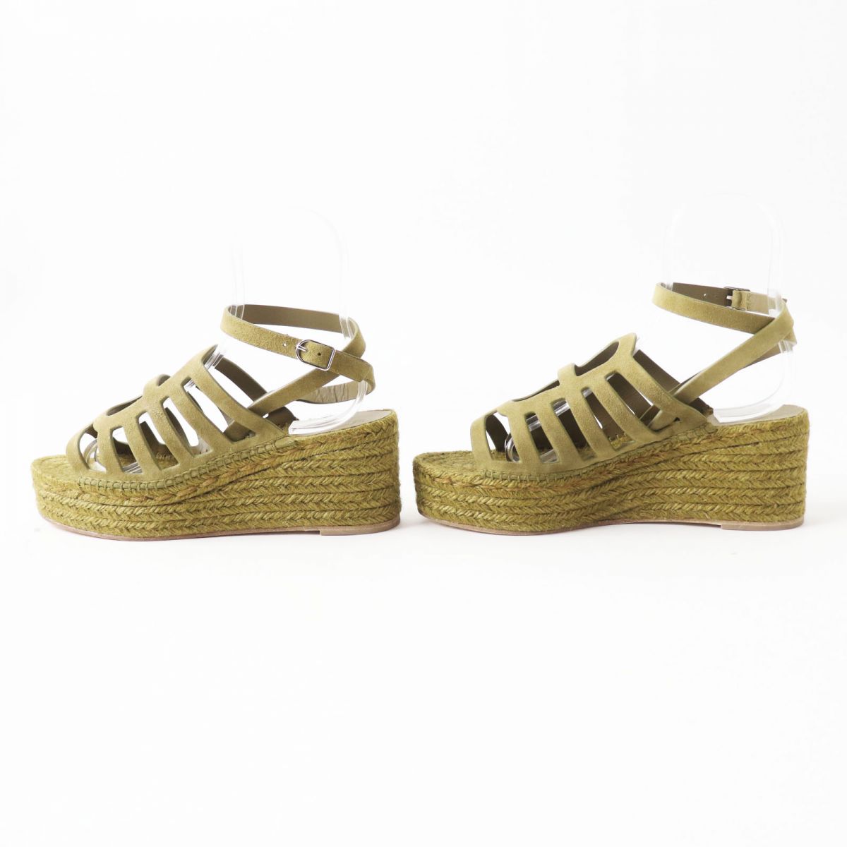 HERMES Sandals Part: suede leather, part: jute khaki Women 39