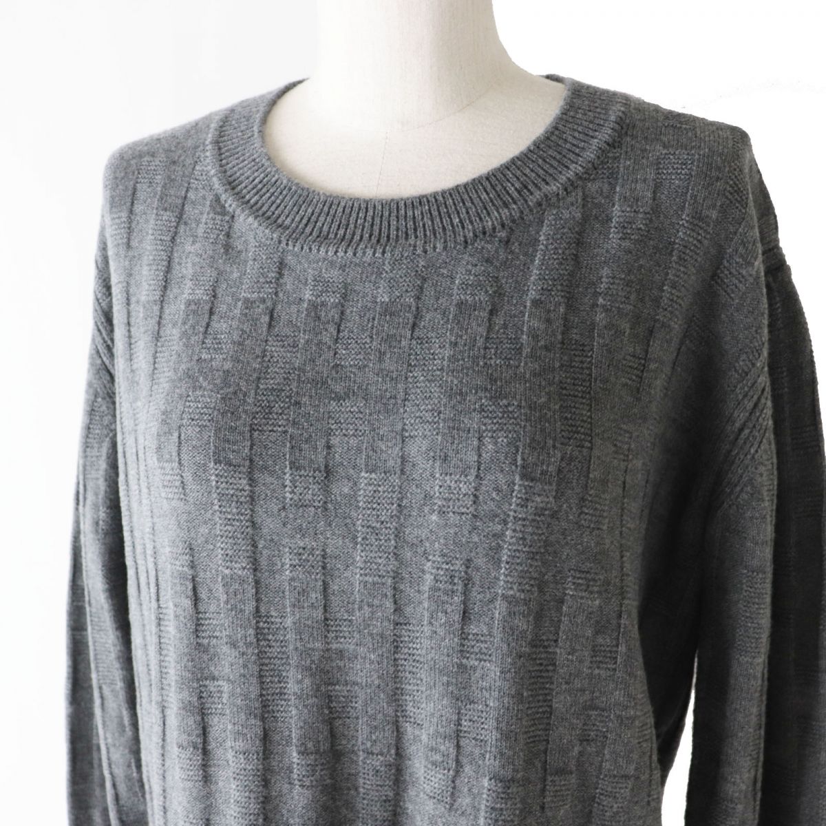HERMES one piece Main: 100% wool Grey H-pattern knit Women 34