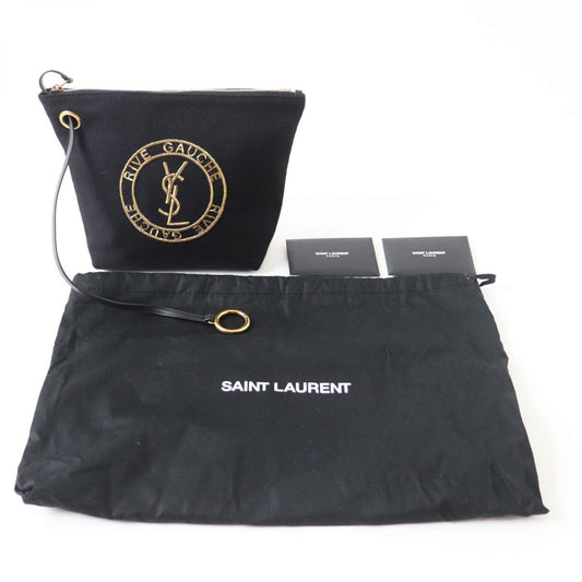 SAINT LAURENT Pouch Main: Wool, Main: Leather Black x Gold Women