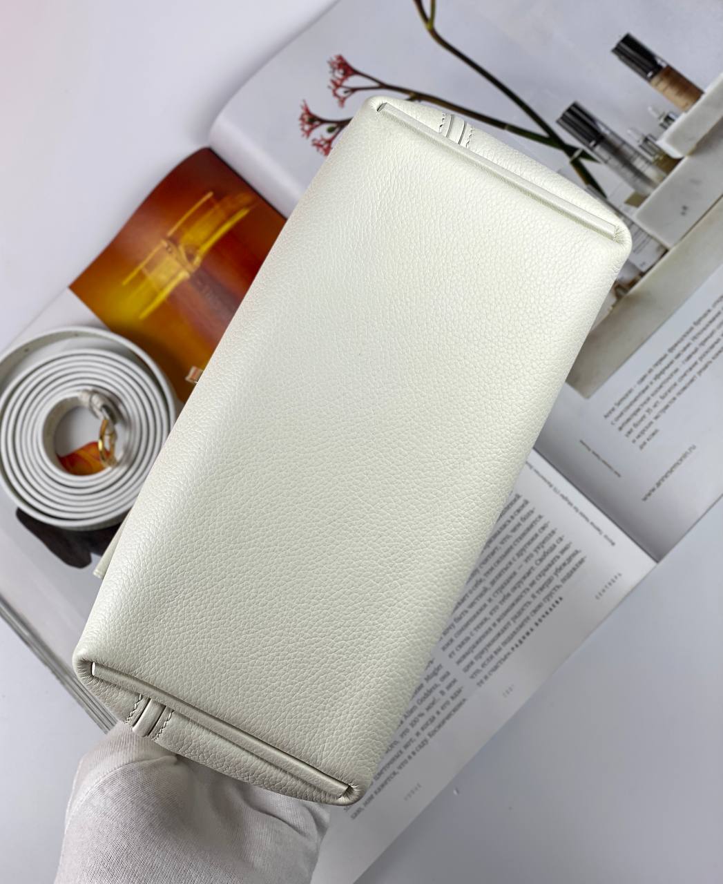 Luxury Hermes 24/24 Bag Evercolor with Swift 21 white Gold Hardware