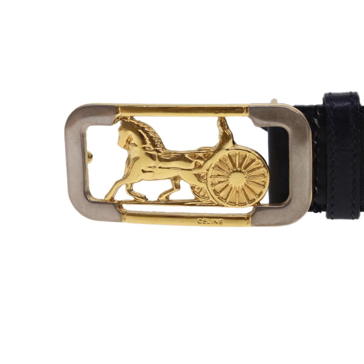 Luxury CELINE Horse Carriage Belt Leather 33.9"" Navy rd4792