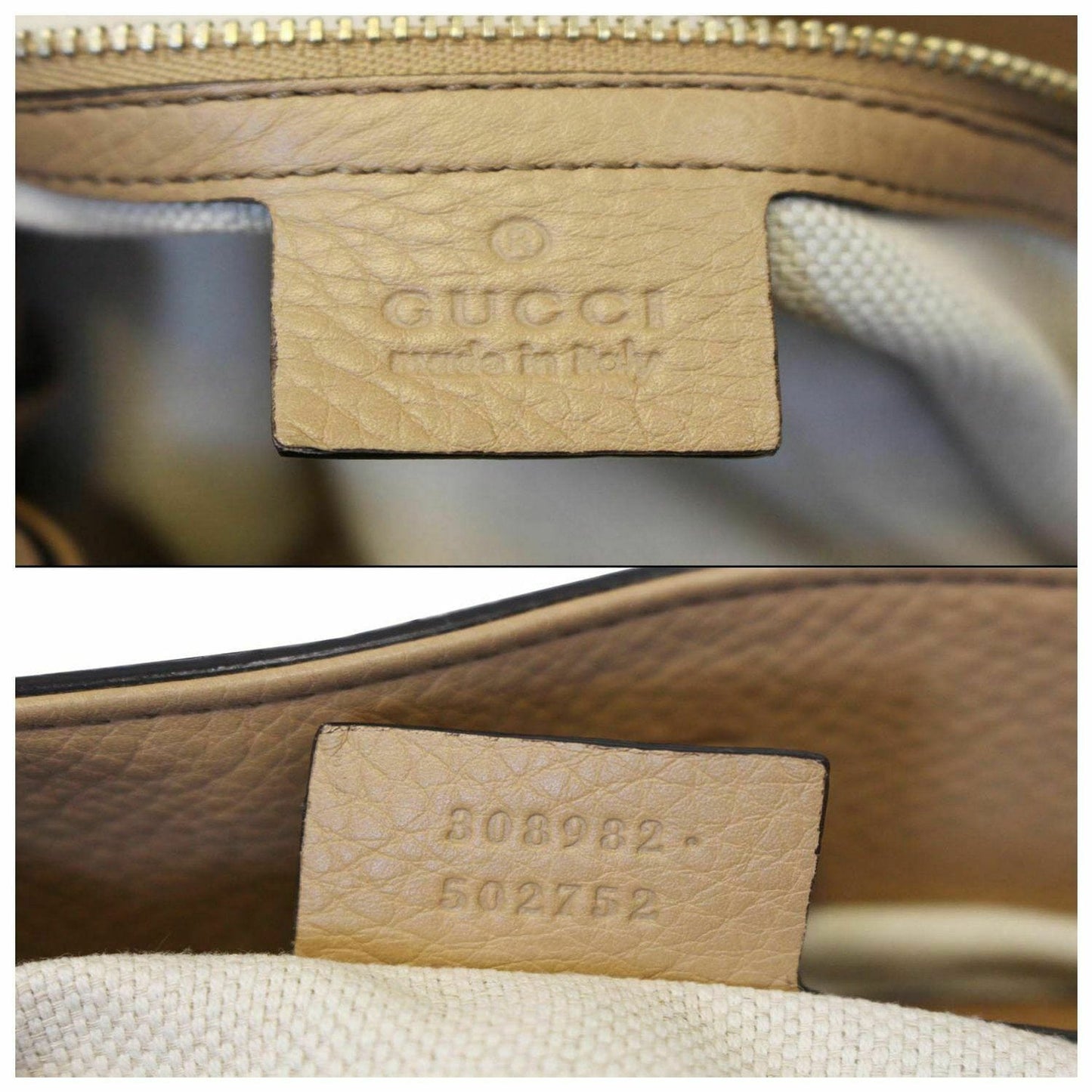 GUCCI Soho Pebbled Leather Chain Shoulder Bag 308982 Beige