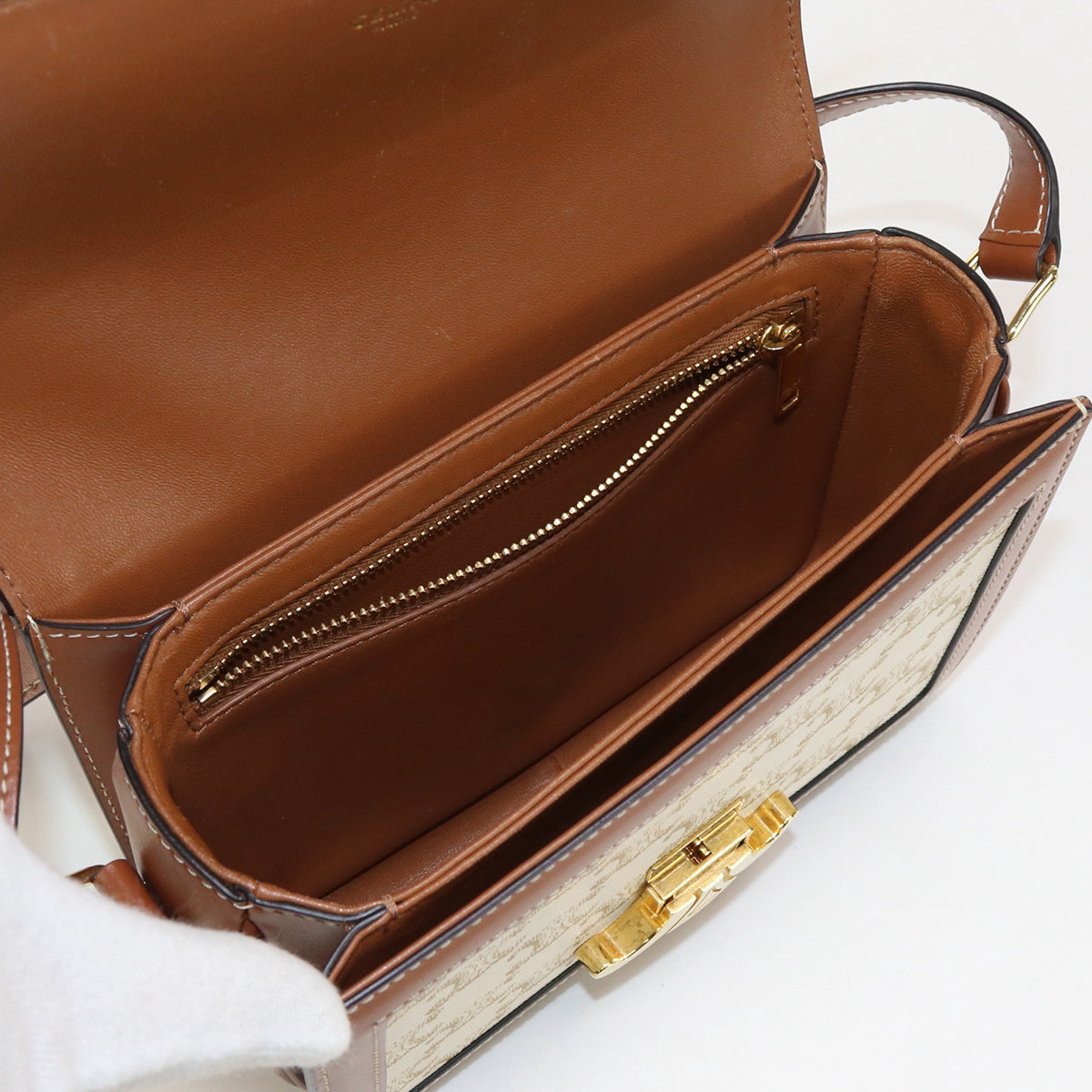 CELINE 18888 2BZ4 01BC teen triomphebag canvas Shoulder PVC/Calfskin White Women