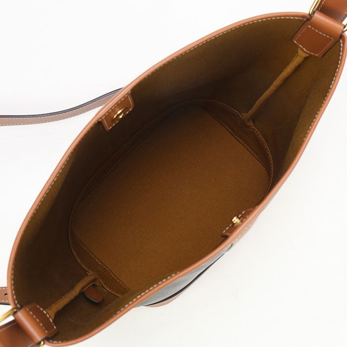 CELINE 19144 2CAS.04LU Triomphe canvas Shoulder Bag Calfskin brown Women
