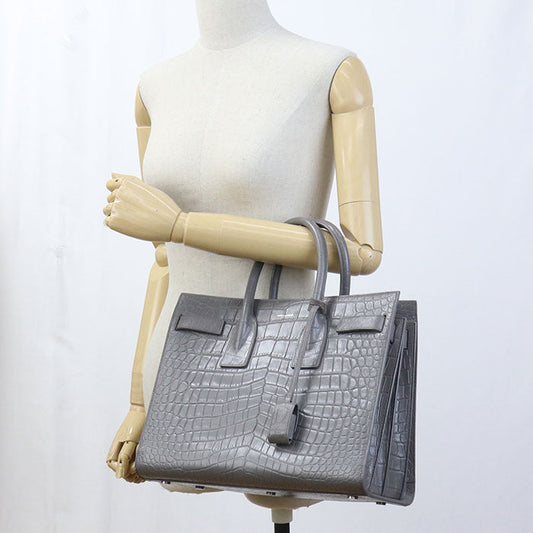 SAINT LAURENT 398709 Handbag Sac de Jules Small 2Way Tote Bag Embossed leather gray Women