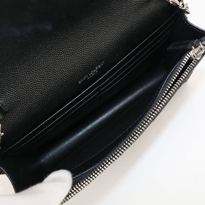 SAINT LAURENT 742920 envelope Cassandra Chain wallet Calfskin black Women