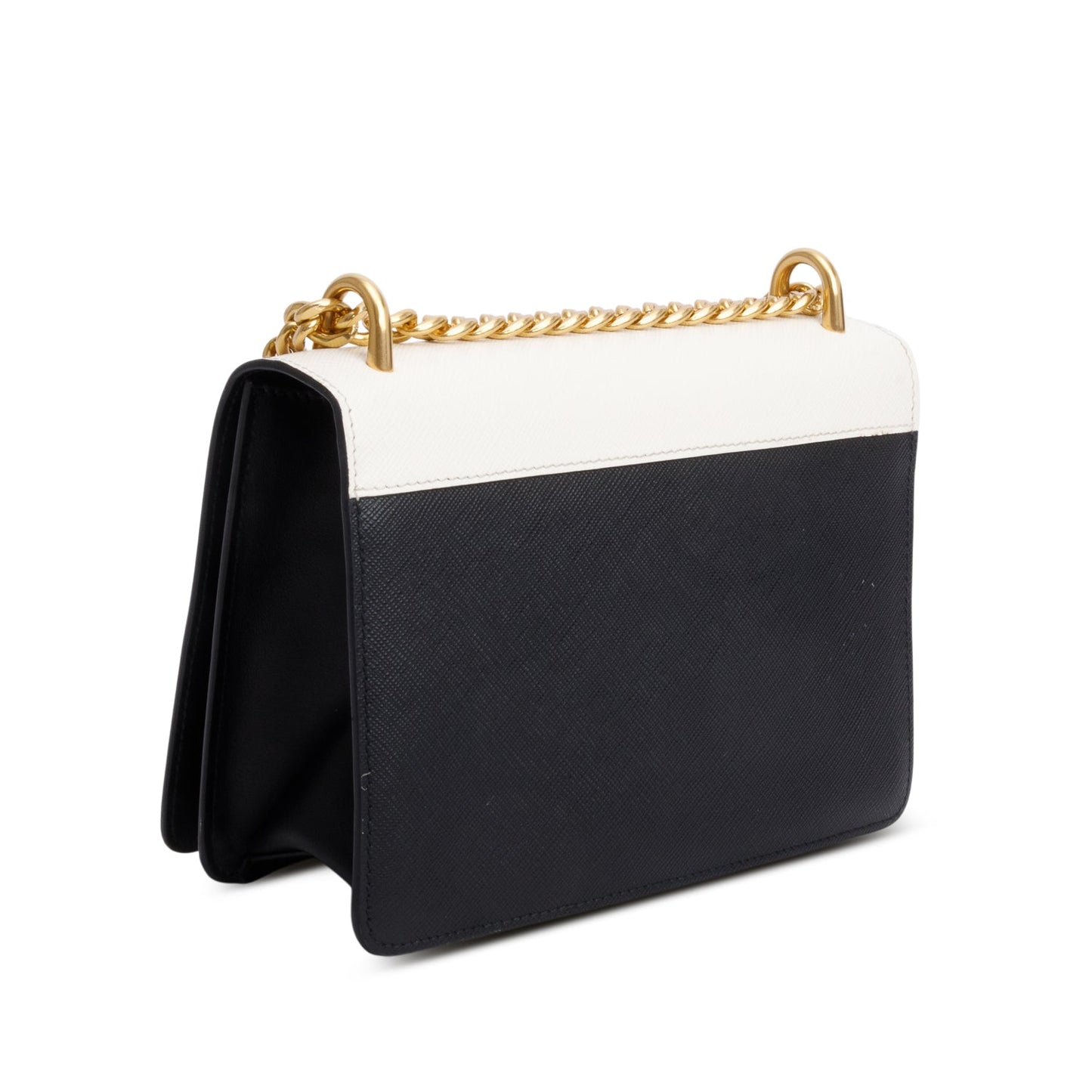 Prada White/Black Saffiano Lux Chain Shoulder Bag