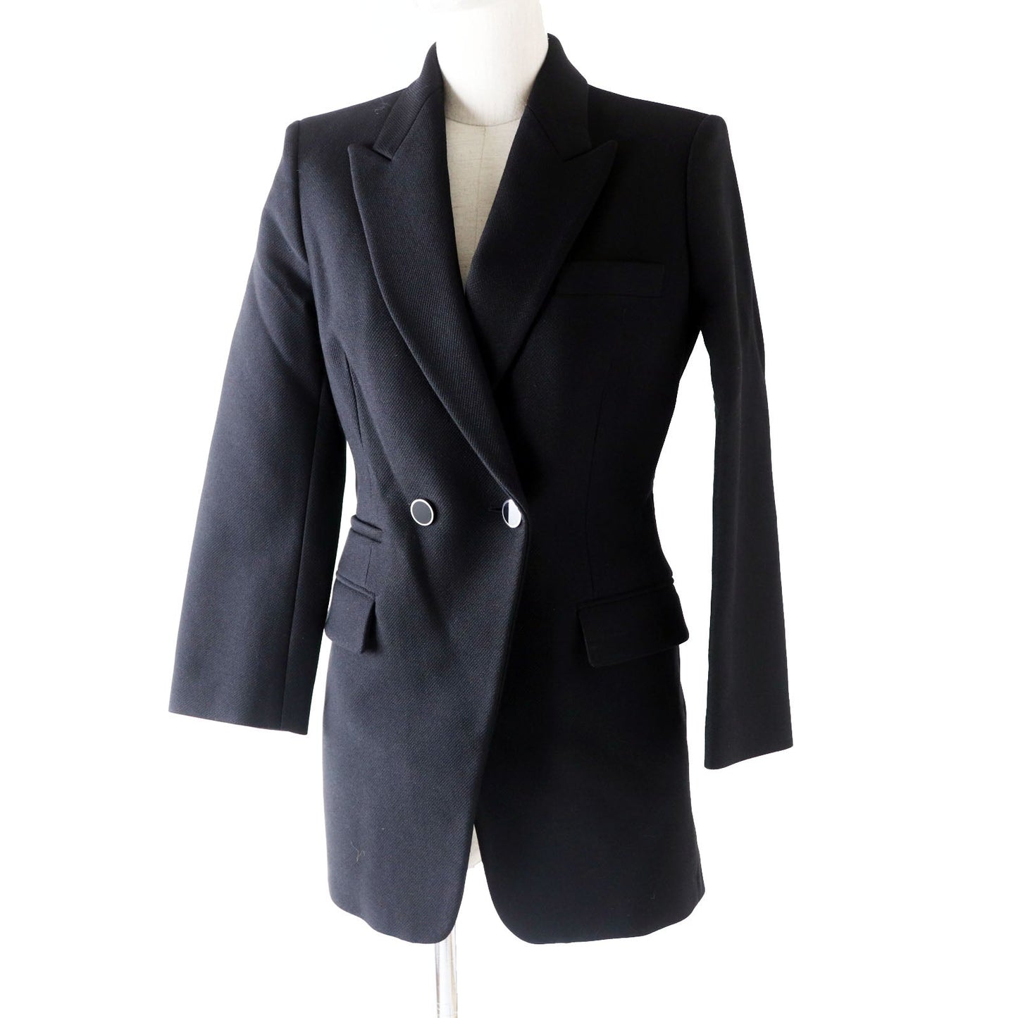 HERMES Double breasted jacket 2H0201DP Outer: 70% nylon, Outer: 30% wool, Collar: 70% wool, 30% rayon, Lining: (Body, Pocket) 85% rayon, 15% silk, Lining: (Sleeve) 100% cupra black Women 34
