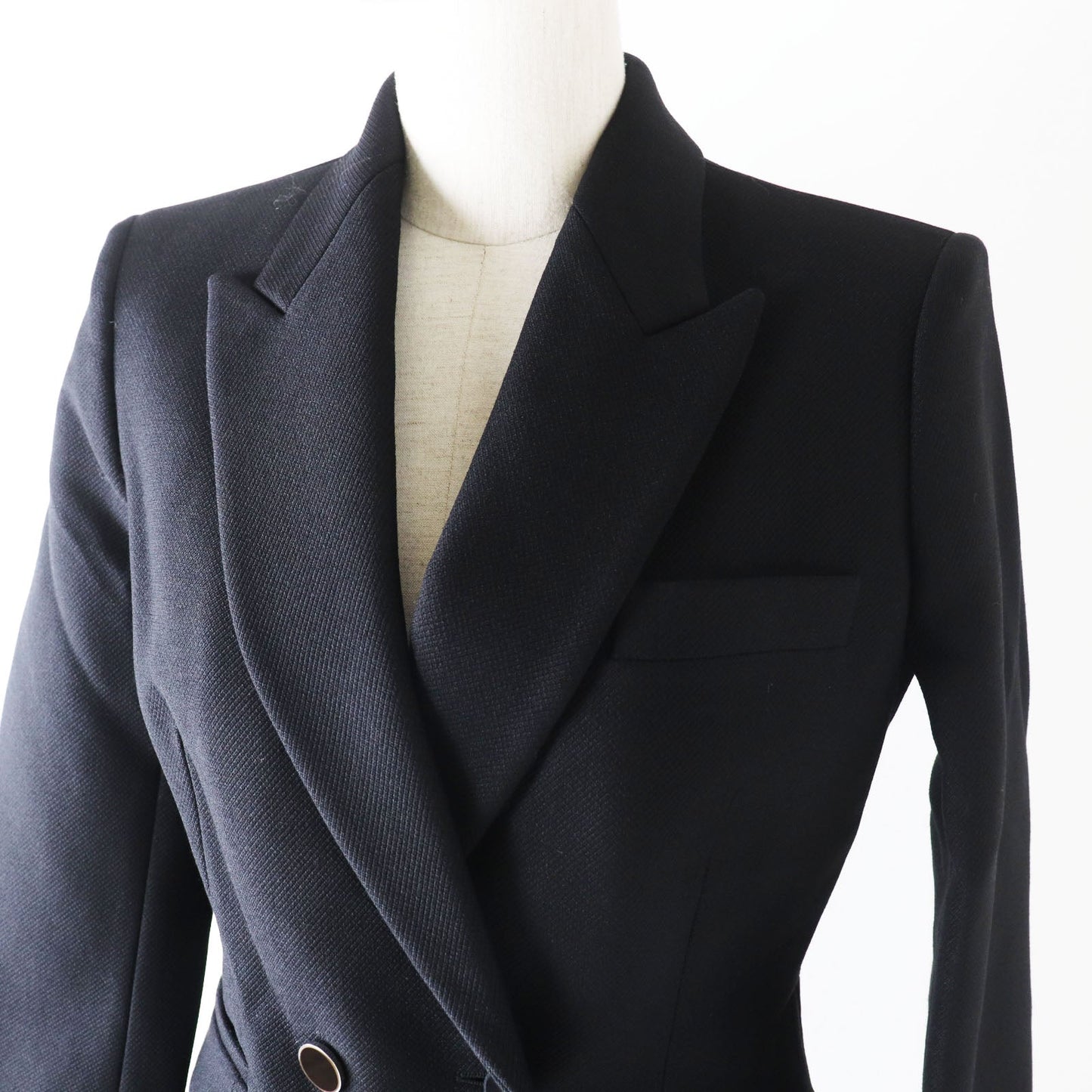 HERMES Double breasted jacket 2H0201DP Outer: 70% nylon, Outer: 30% wool, Collar: 70% wool, 30% rayon, Lining: (Body, Pocket) 85% rayon, 15% silk, Lining: (Sleeve) 100% cupra black Women 34