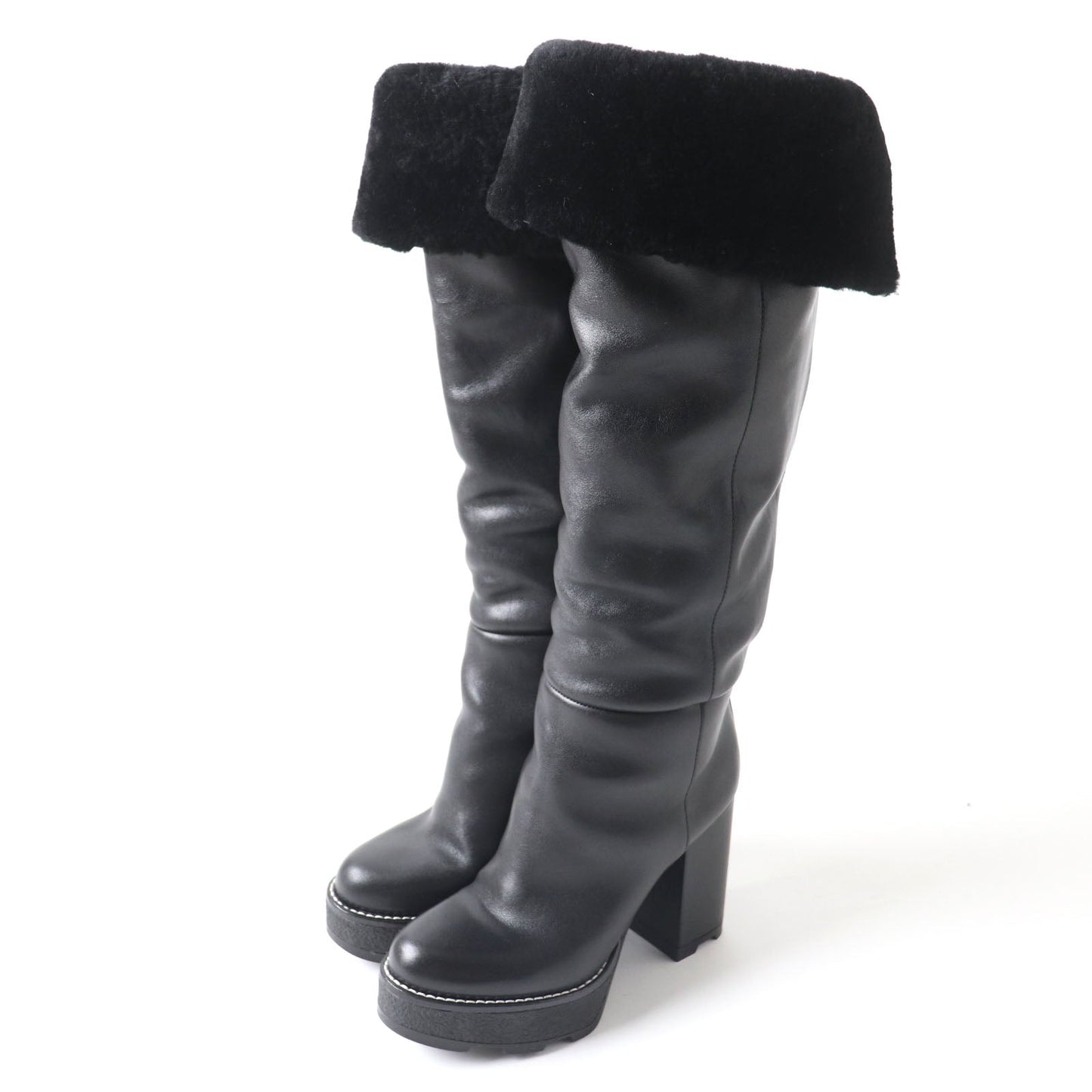 LOUIS VUITTON Knee-high boots Main: Leather Lining: Mouton black Bobble Line Women 36