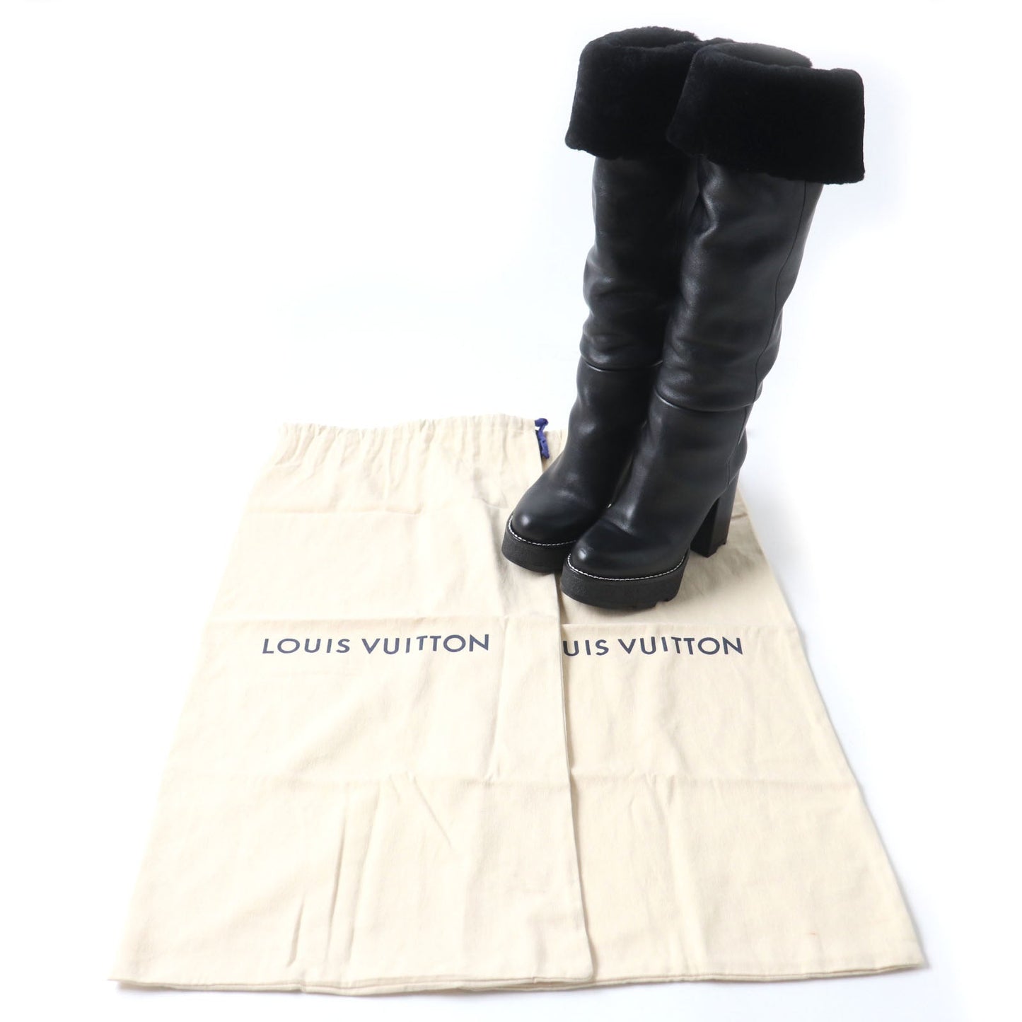 LOUIS VUITTON Knee-high boots Main: Leather Lining: Mouton black Bobble Line Women 36