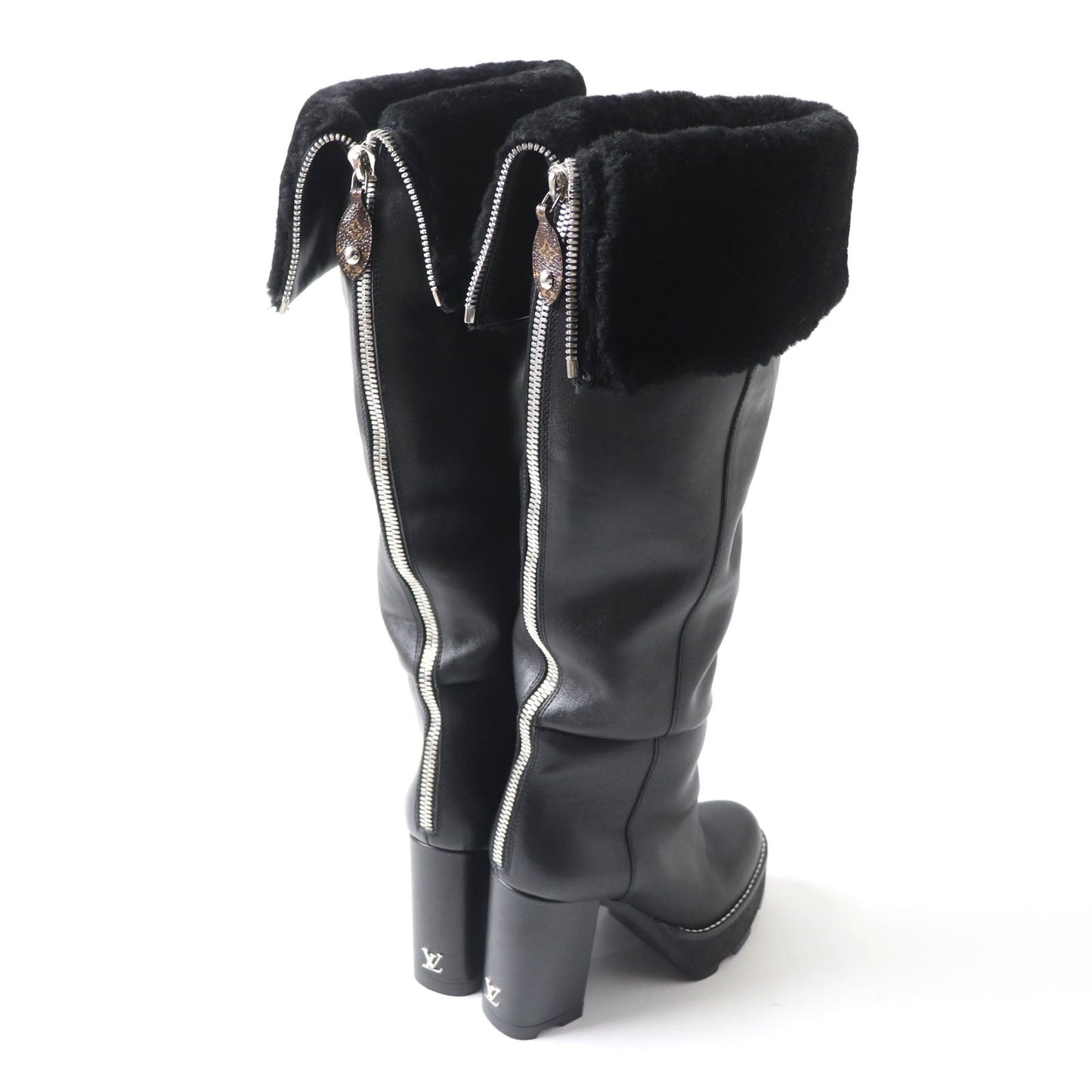 LOUIS VUITTON Knee-high boots Main: Leather Lining: Mouton black Bobble Line Women 36