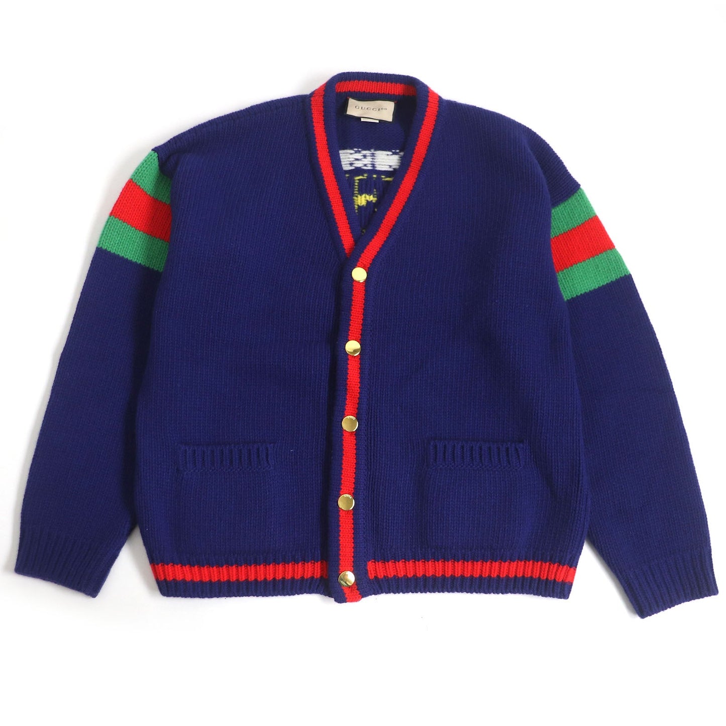 GUCCI cardigan 676389 Main: 100% wool, Part: 98% wool, Part: 1% elastane (polyurethane), Part: 1% nylon blue mens L