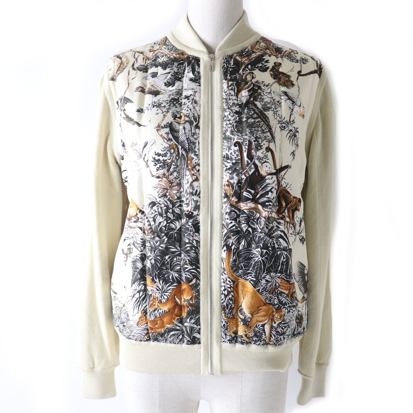 HERMES Nylon jacket Main: 100% silk, Main: 80% silk, Main: 14% cashmere, Main: 6% polyester, Part: 100% rayon, Filling: 100% polyester beige Women 34